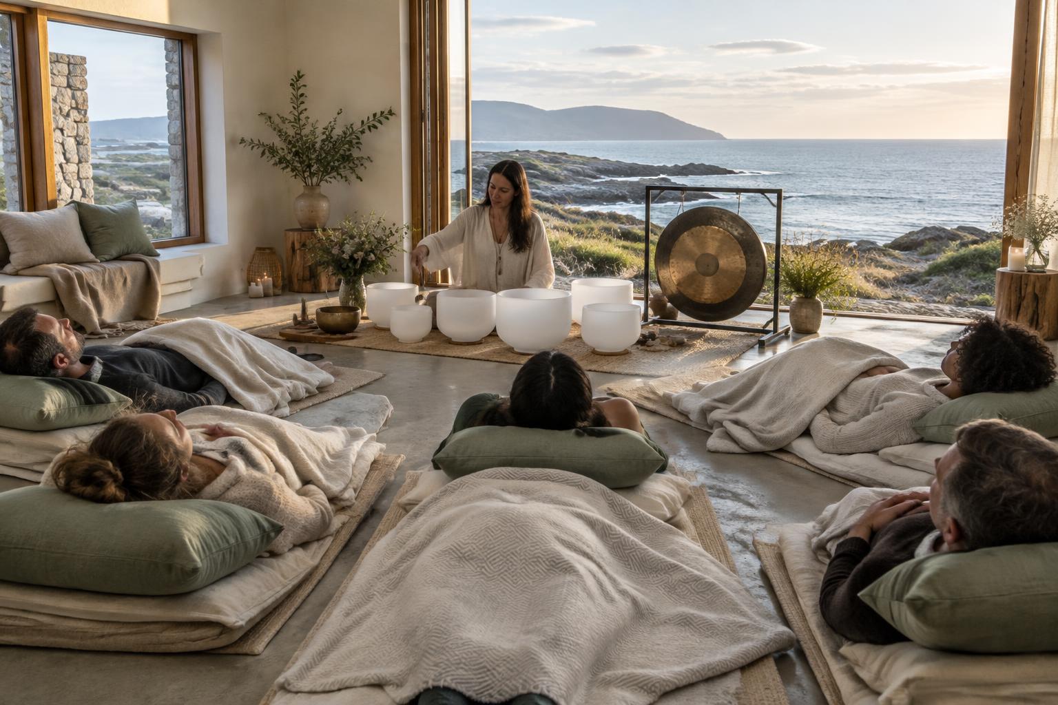 A coastal sound bath gathering